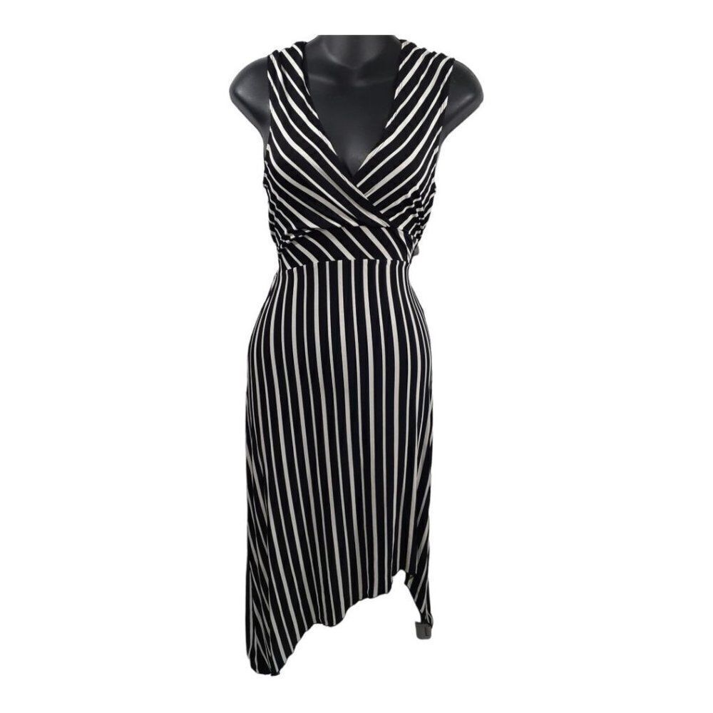 Black and White Striped Asymmetrical Dress by Poetry